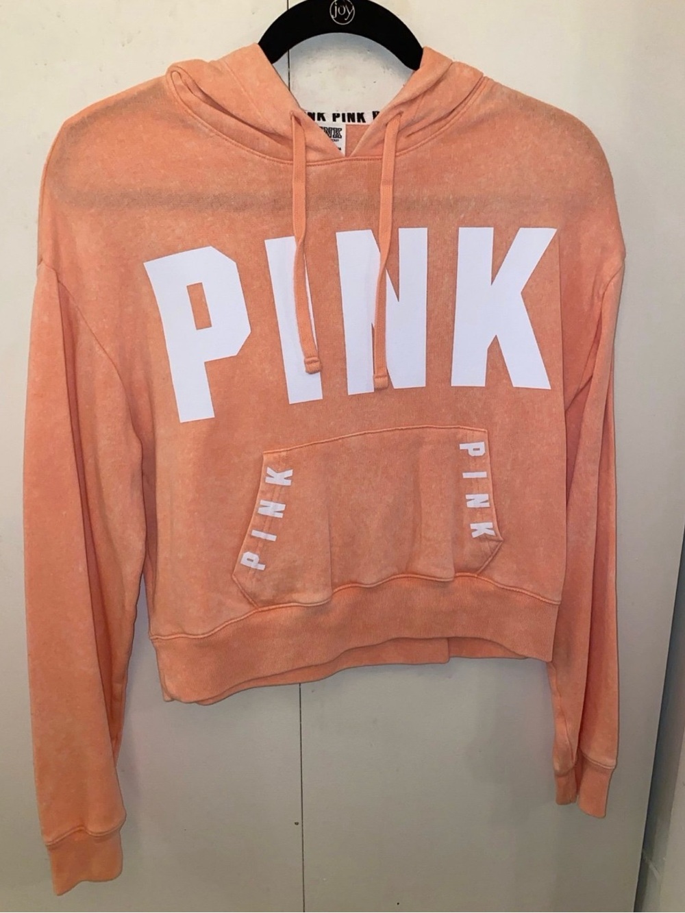 PINK Victoria's Secret Peach Cropped Hoodie with White Logo